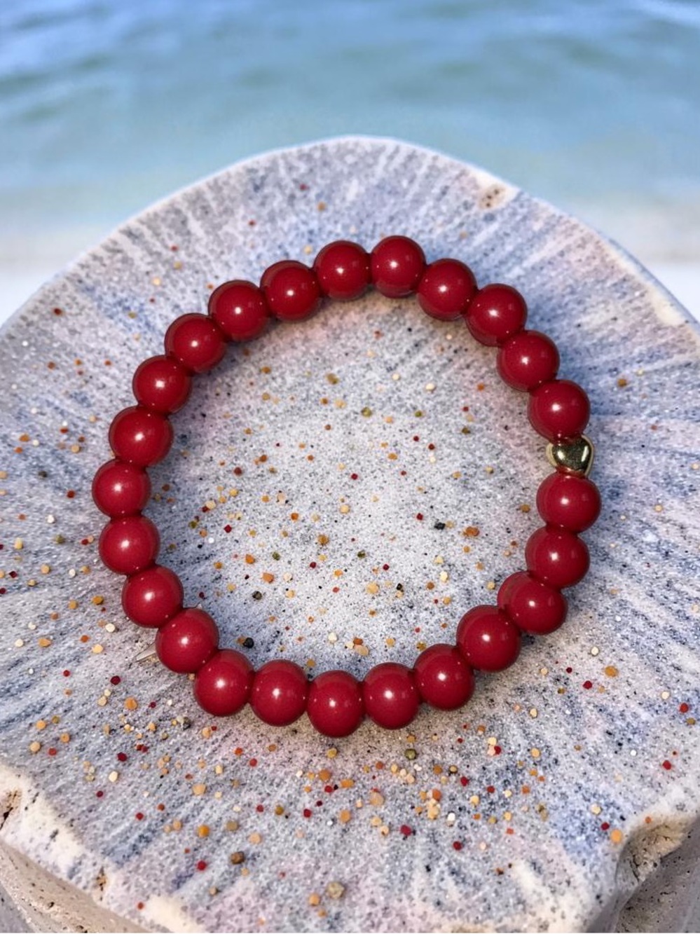 8mm Cinnabar Bracelet with dainty heart ❤️